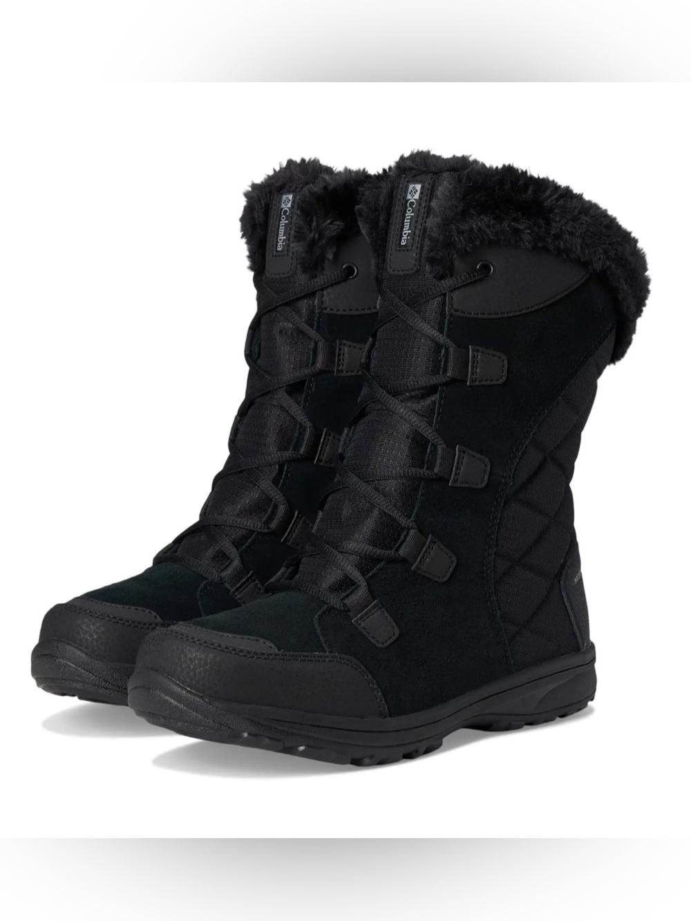 Columbia Women's Black Winter Lace-Up Fur-Trim Boots